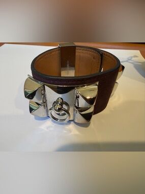 Hermes deep burgundy Suede Collier de Chien Bracelet with Palladium Hardware